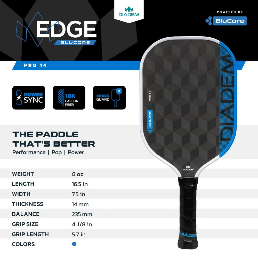Diadem Edge BluCore Pro 14mm Pickleball Paddle | Pickleball Sports