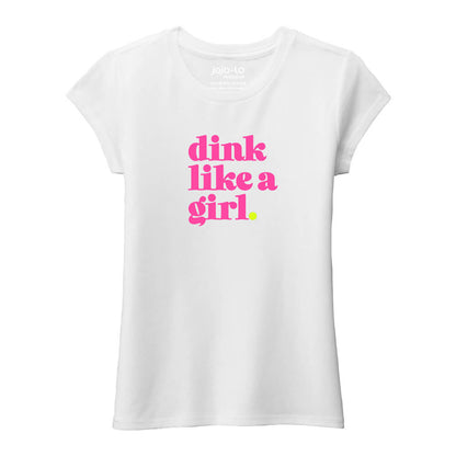 jojo + lo Glitter Flake Dink Like a Girl Little Girl Crew Tee | Pickleball Sports