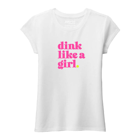 jojo + lo Glitter Flake Dink Like a Girl Little Girl Crew Tee | Pickleball Sports