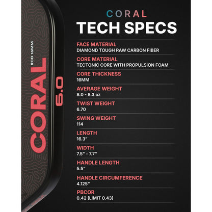 Six Zero Coral 16mm Hybrid Pickleball Paddle | Pickleball Sports