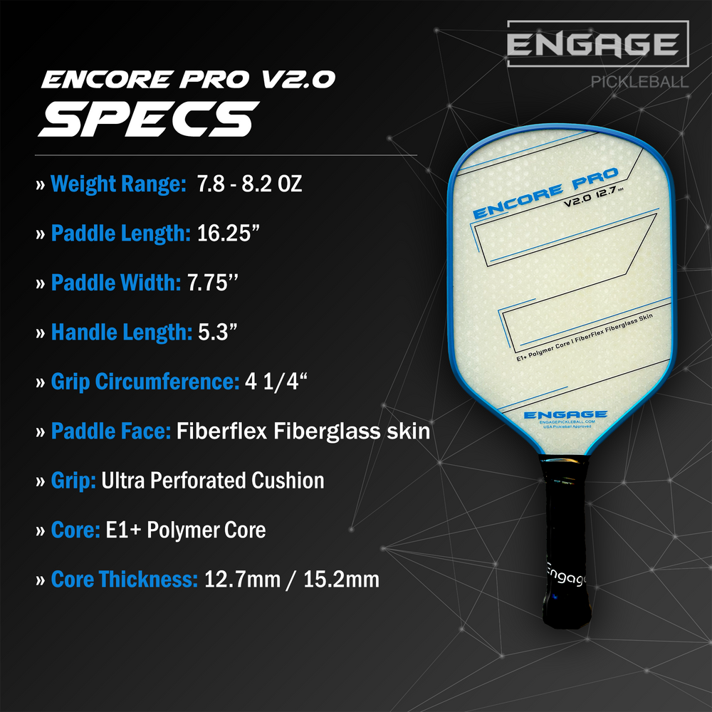Engage Encore Pro V2.0 15.2mm Pickleball Paddle | Pickleball Sports