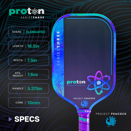 Proton Series Three Project Peacock 13mm Elongated Pickleball Paddle | Pickleball Sports