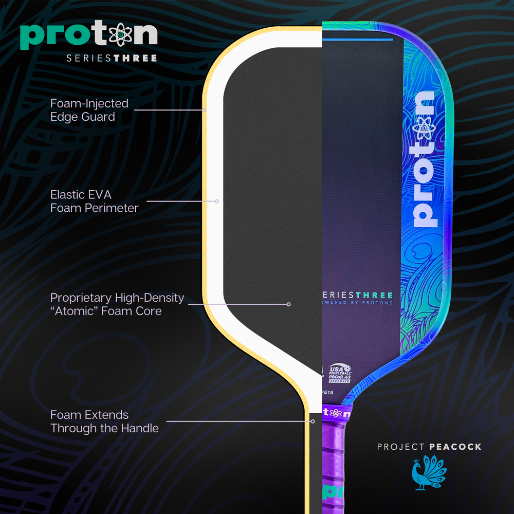 Proton Series Three Project Peacock 13mm Elongated Pickleball Paddle | Pickleball Sports