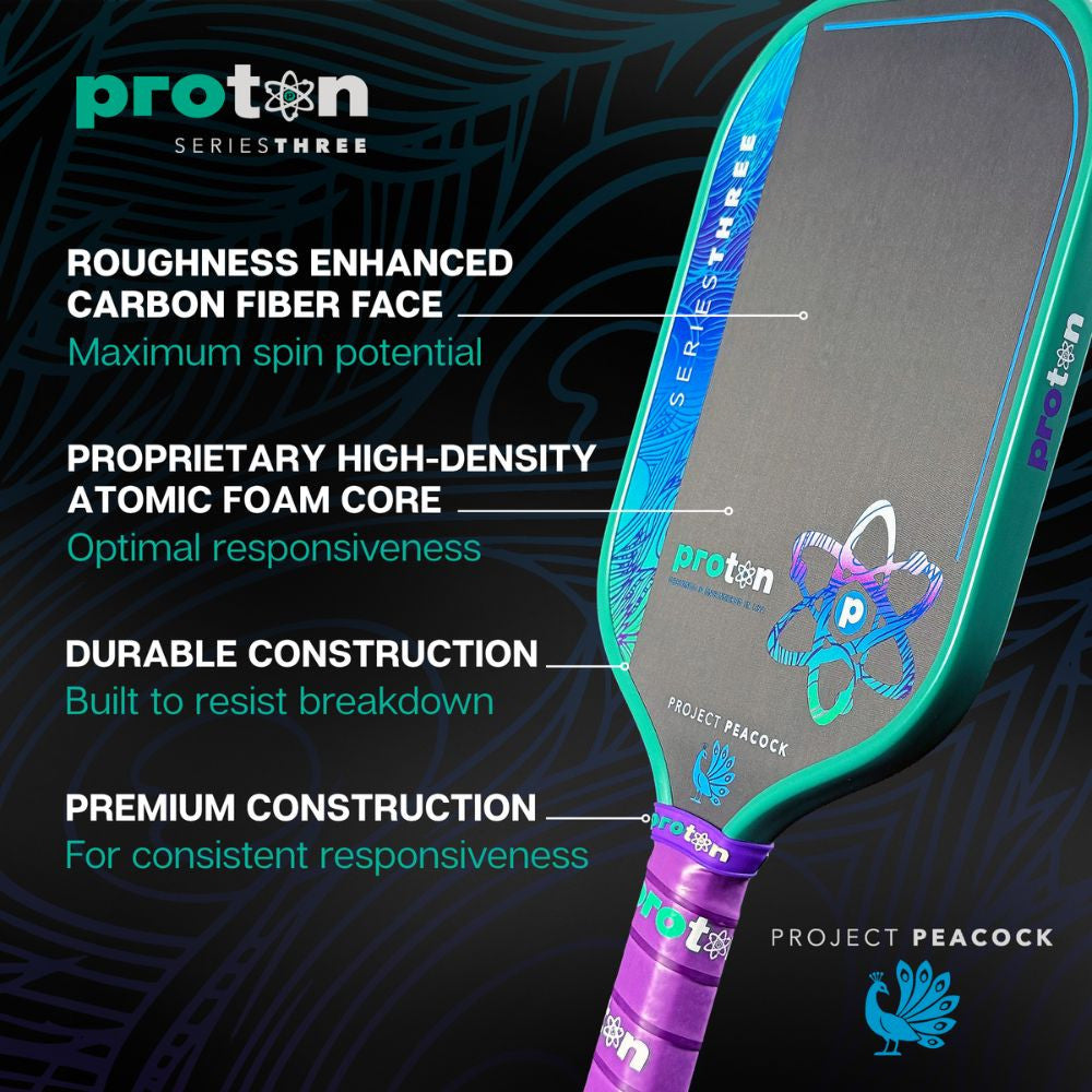 Proton Series Three Project Peacock 13mm Elongated Pickleball Paddle | Pickleball Sports