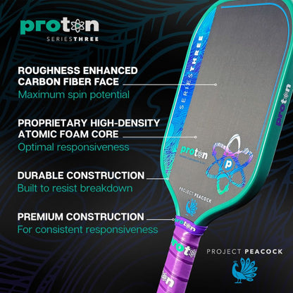 Proton Series Three Project Peacock 13mm Elongated Pickleball Paddle | Pickleball Sports
