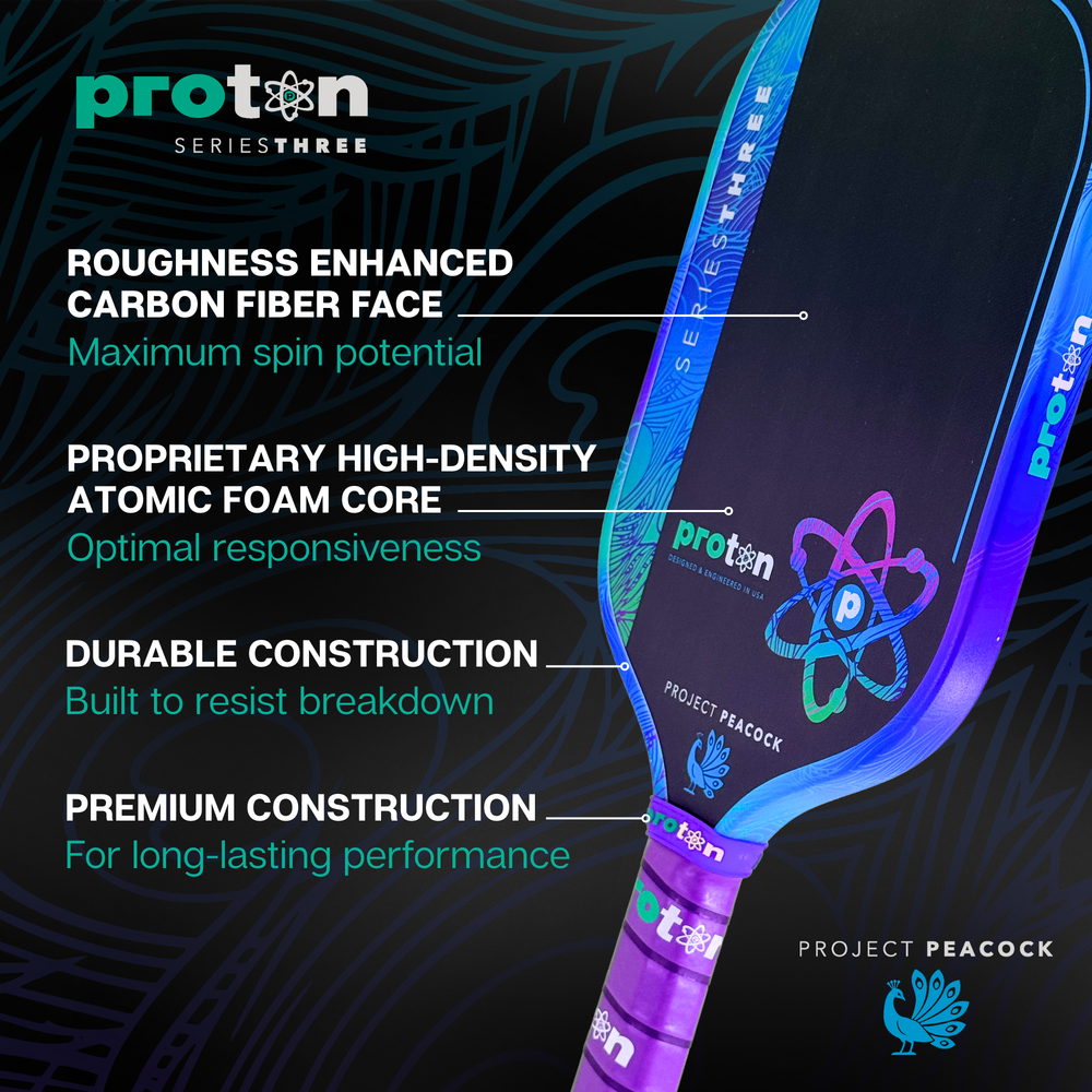 Proton Series Three Project Peacock 15mm Elongated Pickleball Paddle | Pickleball Sports