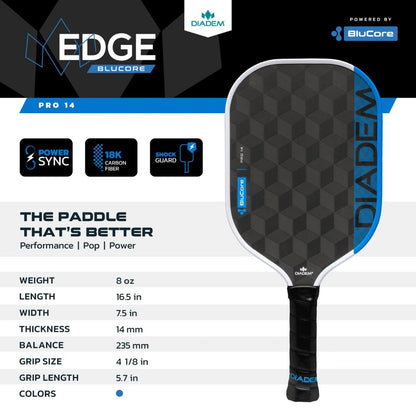 Diadem Edge BluCore Pro 14mm Pickleball Paddle | Pickleball Sports