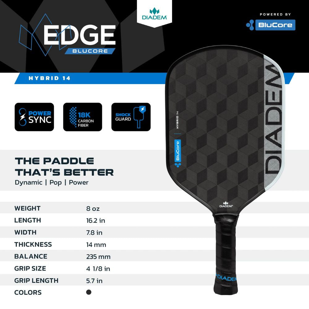 Diadem Edge BluCore Hybrid 14mm Pickleball Paddle | Pickleball Sports