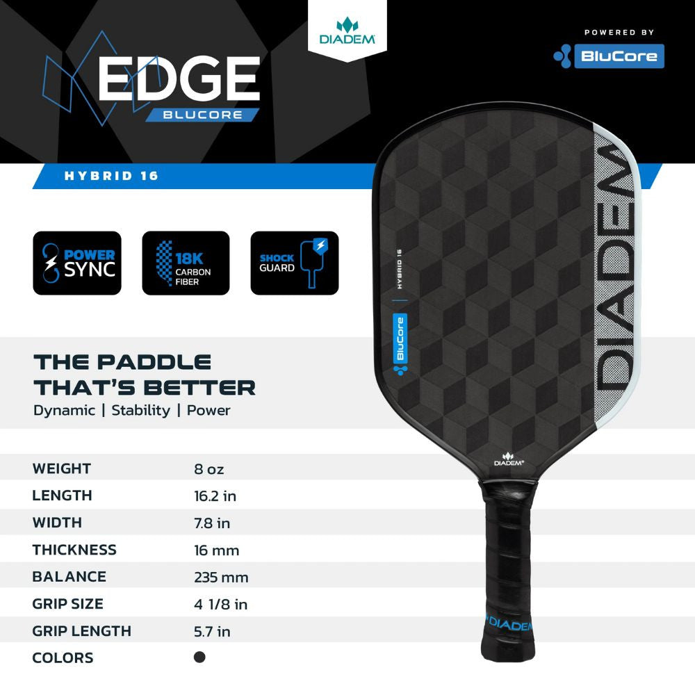 Diadem Edge BluCore Hybrid 16mm Pickleball Paddle | Pickleball Sports