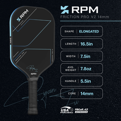 RPM Friction Pro Elongated V2 Carbon Fiber Pickleball Paddle | Pickleball Sports