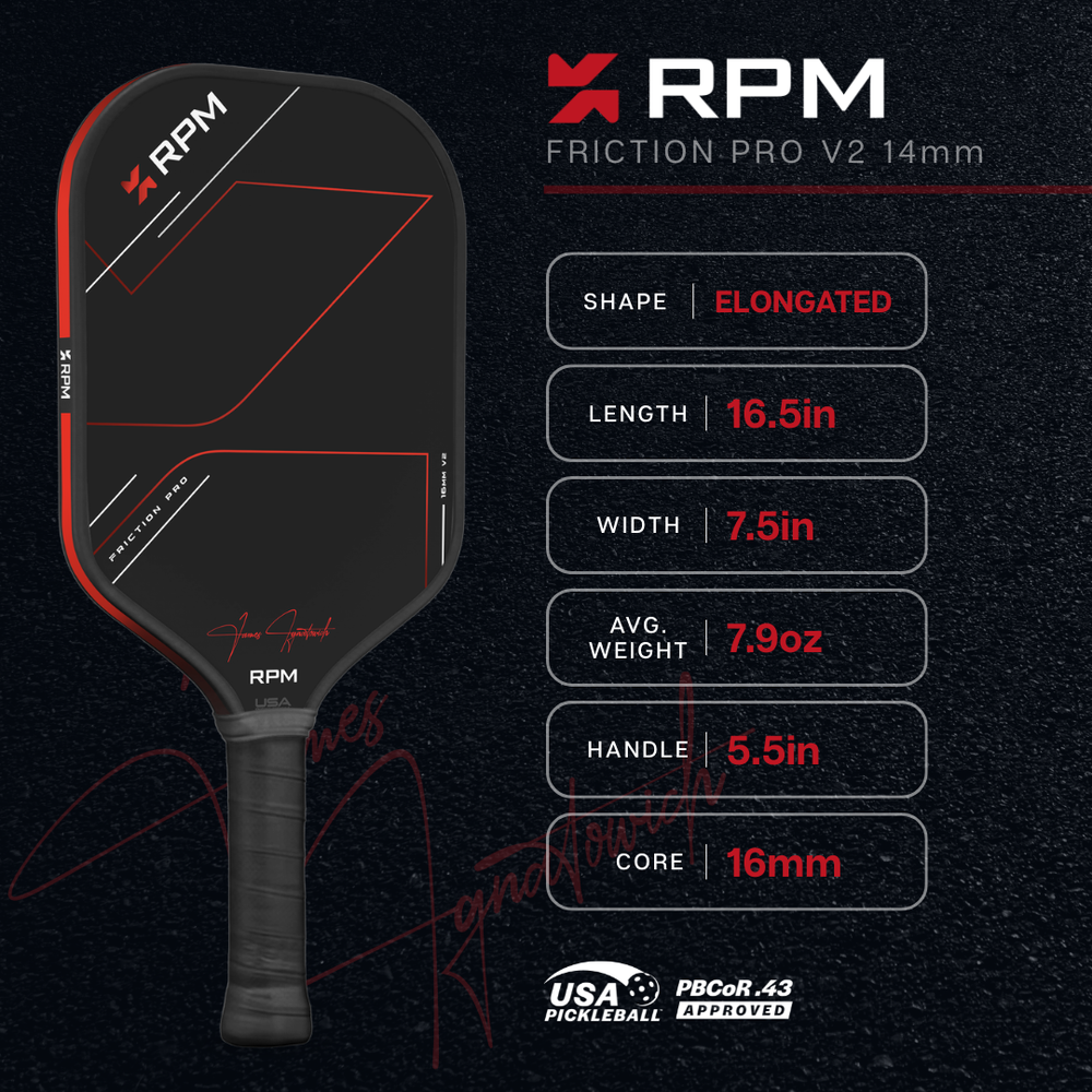 RPM Friction Pro Elongated V2 Carbon Fiber Pickleball Paddle | Pickleball Sports