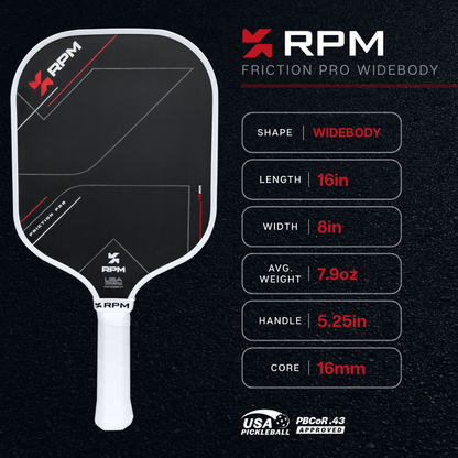 RPM Friction Pro Widebody V1 Carbon Fiber Pickleball Paddle | Pickleball Sports