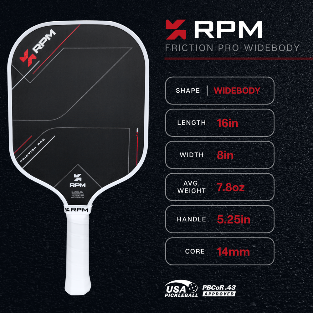 RPM Friction Pro Widebody V1 Carbon Fiber Pickleball Paddle | Pickleball Sports