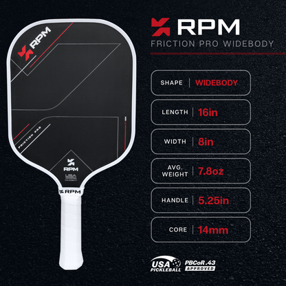 RPM Friction Pro Widebody V1 Carbon Fiber Pickleball Paddle | Pickleball Sports