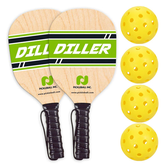 Diller Wood Pickleball Paddle 2 Pack Bundle with 4 Pickleballs | Pickleball Sports