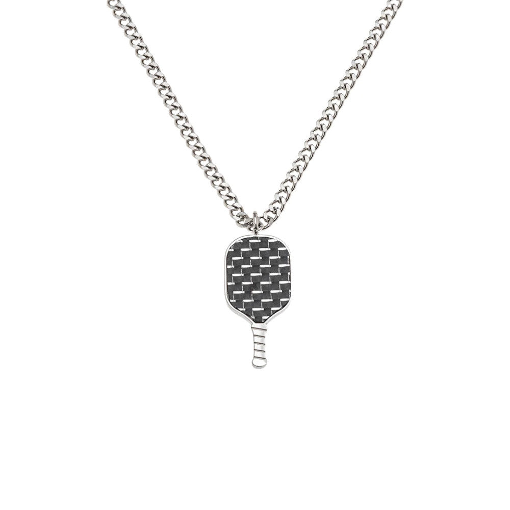 Born to Rally Pickleball Stainless Steel Carbon Fiber Necklace | Pickleball Sports