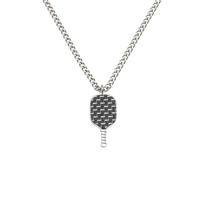 Born to Rally Pickleball Stainless Steel Carbon Fiber Necklace | Pickleball Sports