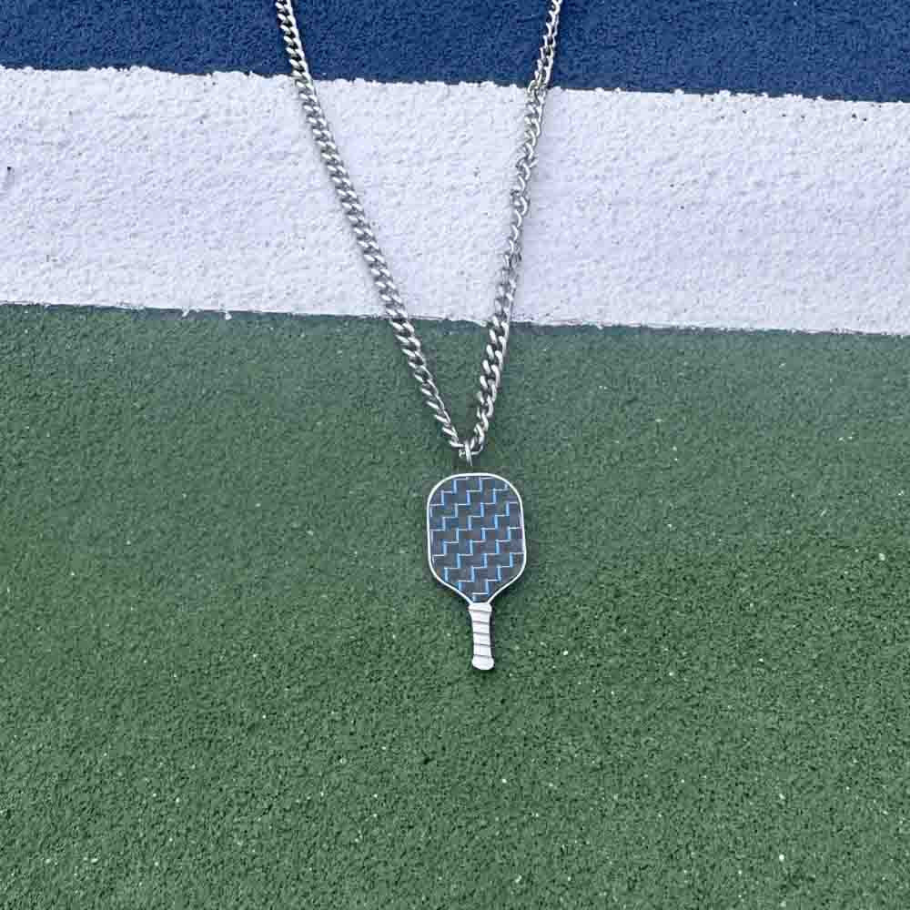 Born to Rally Pickleball Stainless Steel Carbon Fiber Necklace | Pickleball Sports