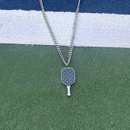 Born to Rally Pickleball Stainless Steel Carbon Fiber Necklace | Pickleball Sports
