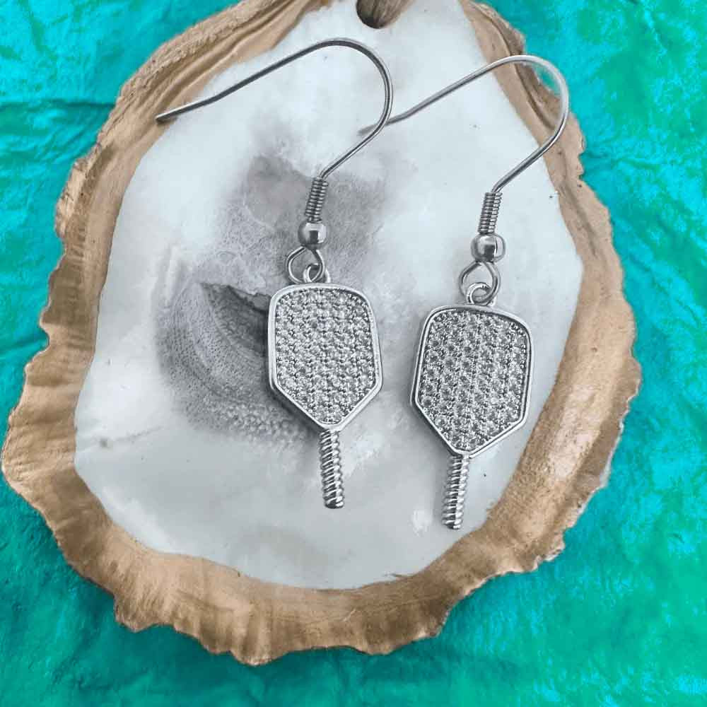 Born to Rally Pickleball Paddle CZ Dangle Earrings | Pickleball Sports