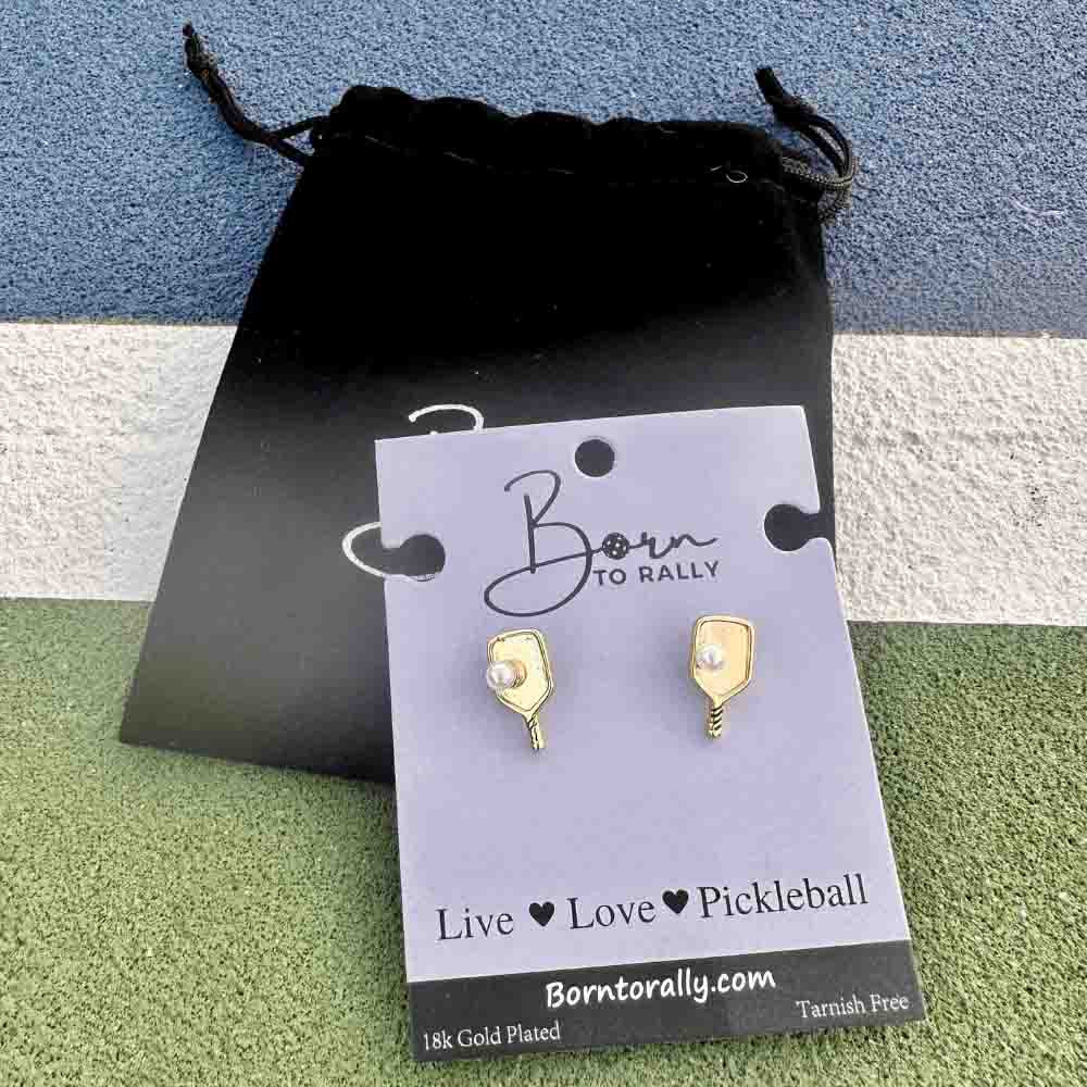 Born to Rally Pickleball Pearl Stud Earrings | Pickleball Sports