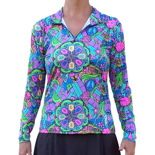 Pickleball Bella  Groovy Quarter Zip Long Sleeve Shirt | Pickleball Sports