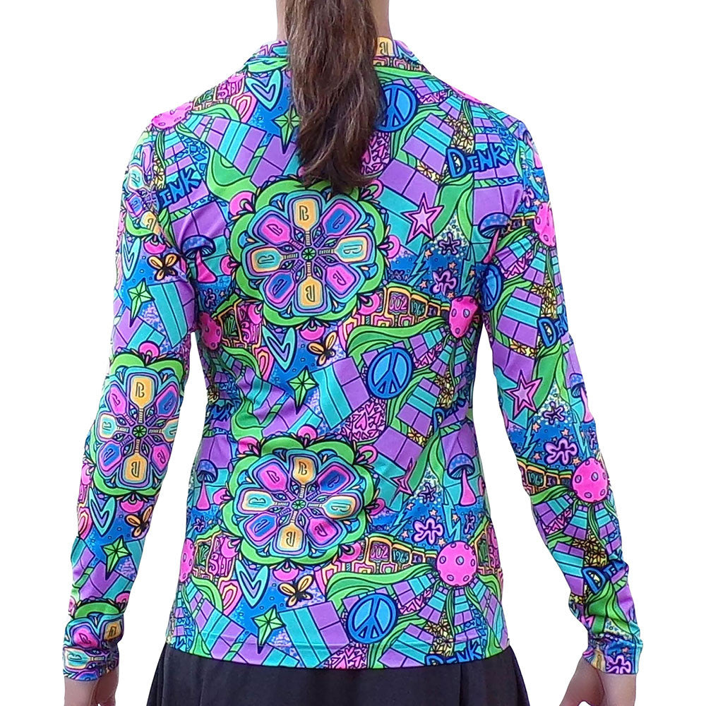 Pickleball Bella  Groovy Quarter Zip Long Sleeve Shirt | Pickleball Sports