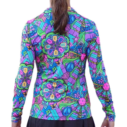 Pickleball Bella  Groovy Quarter Zip Long Sleeve Shirt | Pickleball Sports